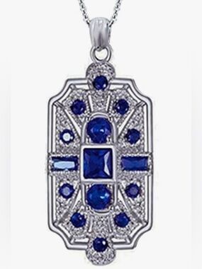 Gorgeous Nordstrom Art Deco Sapphire silver Square necklace